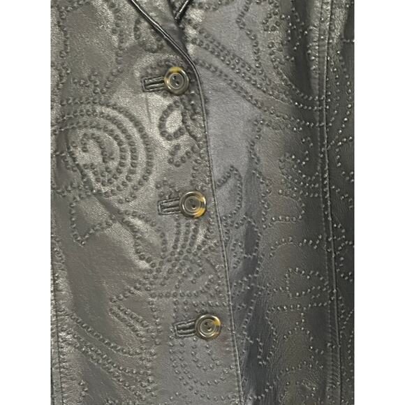 VTG 90s Y2K B&J Genuine Leather Blazer M Black 3D Embossed Boho Hippie - Picture 5 of 14